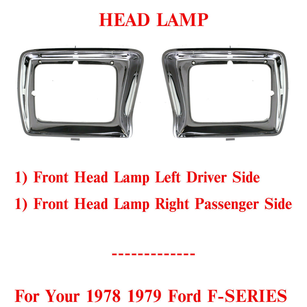 Front Headlamps Door Chrome Rectangular LH & RH Side For 1978-1979 Ford F-Series