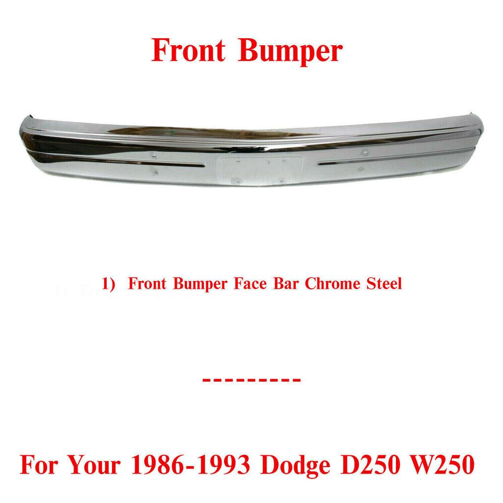 Front Bumper Face Bar Chrome Steel For 1986-1993 Dodge D250 W250