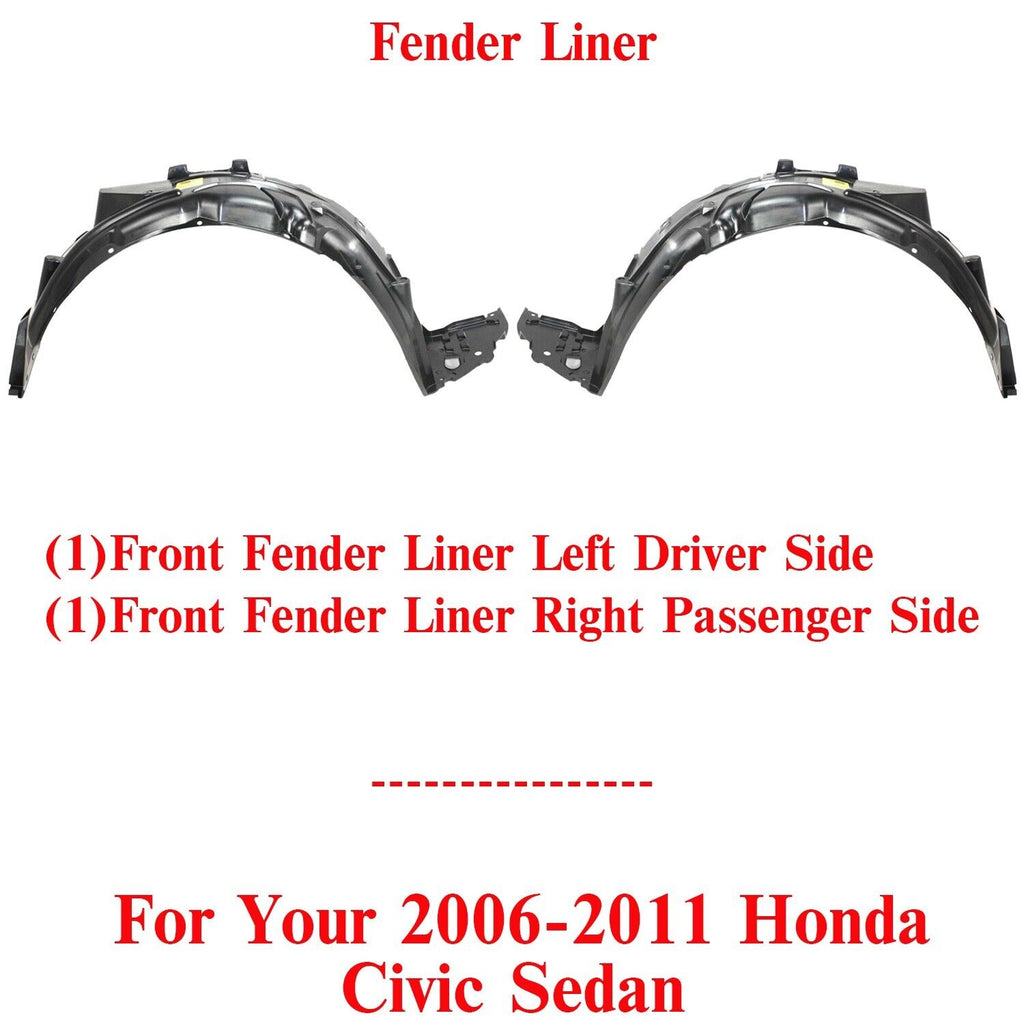 Set of Front Splash Shield Fender Liner LH & RH For 2006-2011 Honda Civic Sedan