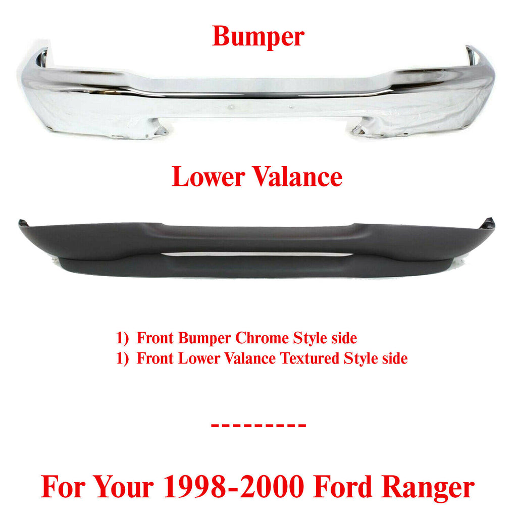 Front Bumper Chrome Style Side + Valance Textured For 1998-2000