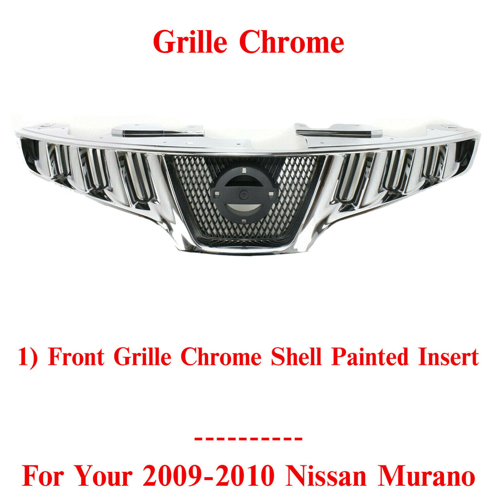 Front Grille Chrome Shell With Black Insert Plastic For 2009-2010 Nissan Murano