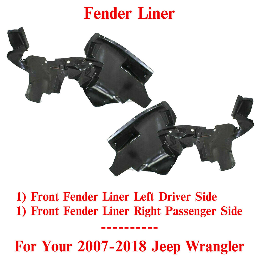 Front Splash Shield Fender Liner With/Aluminum LH& RH For 2007-18 Jeep Wrangler