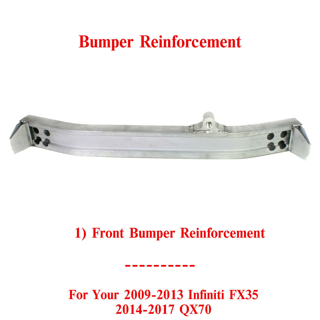 Front Bumper Reinforcement Aluminum Natural For 09-13 Infiniti FX35 2014-17 QX70