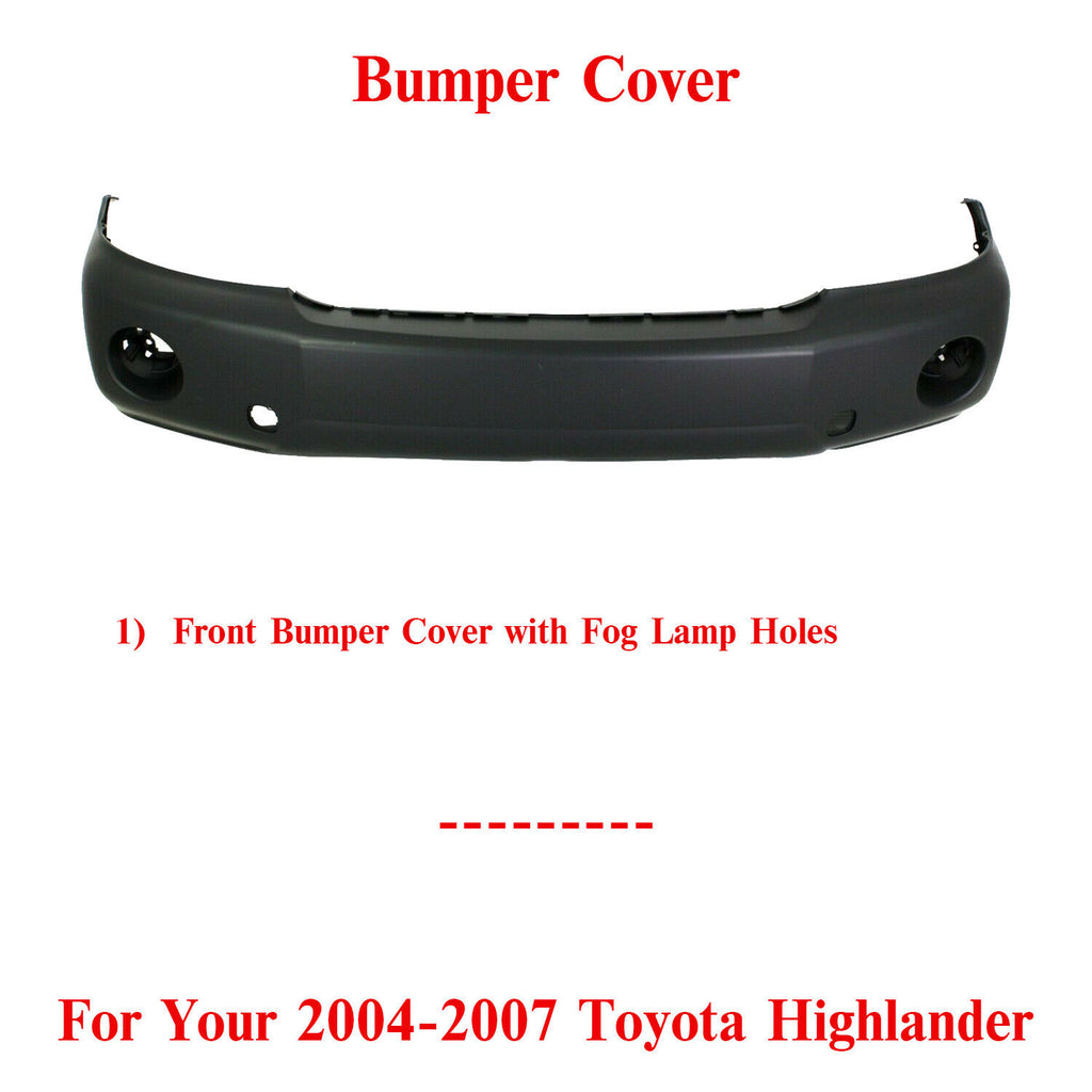 Front Bumper Cover with Fog Lamp Holes Primed For 2004-2007 Toyota Highlander