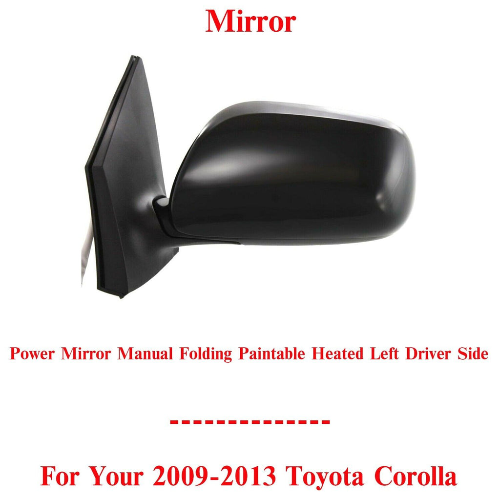 Left Side Power Mirror Manual Flding Paintable Heated For 2009-13 Toyota Corolla