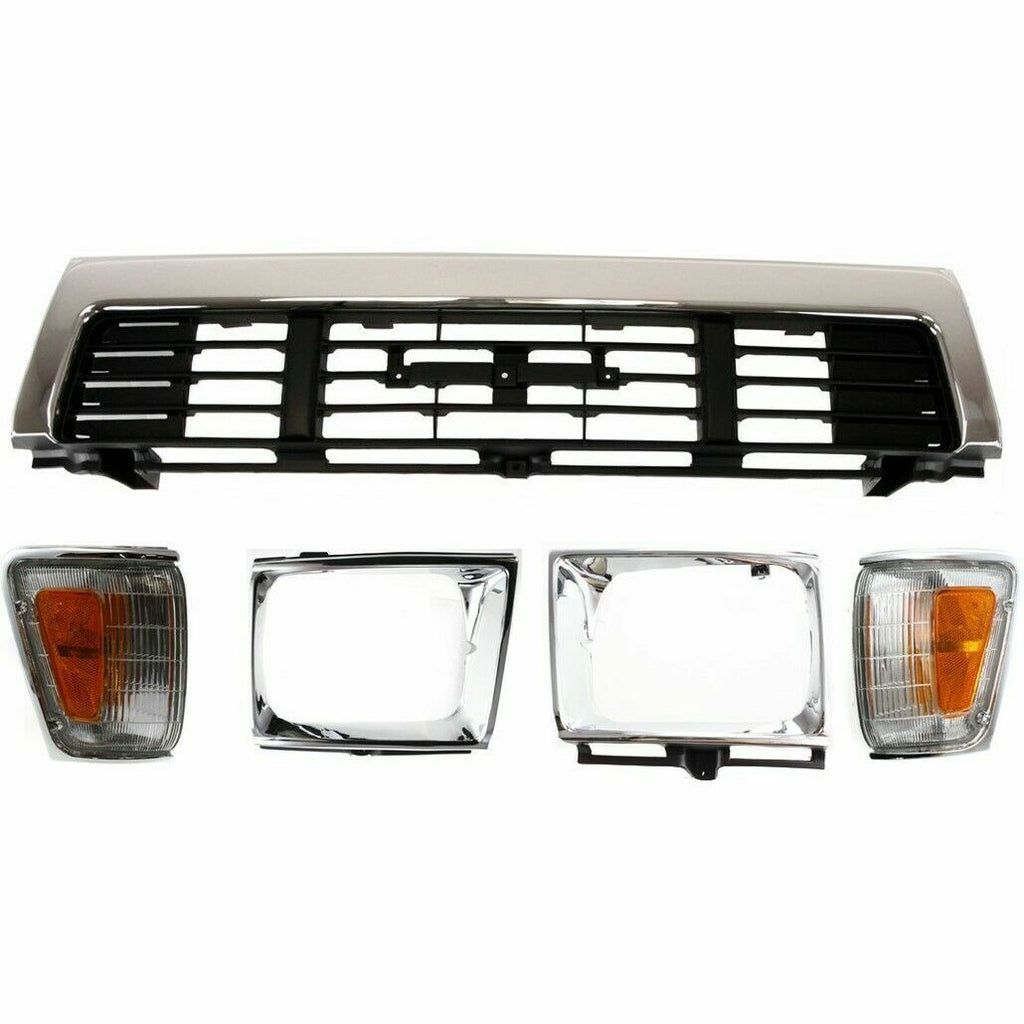 Front Grille + Head Lamps Door + Corner Lamp LH & RH For 89-91 Toyota Pickup 4WD