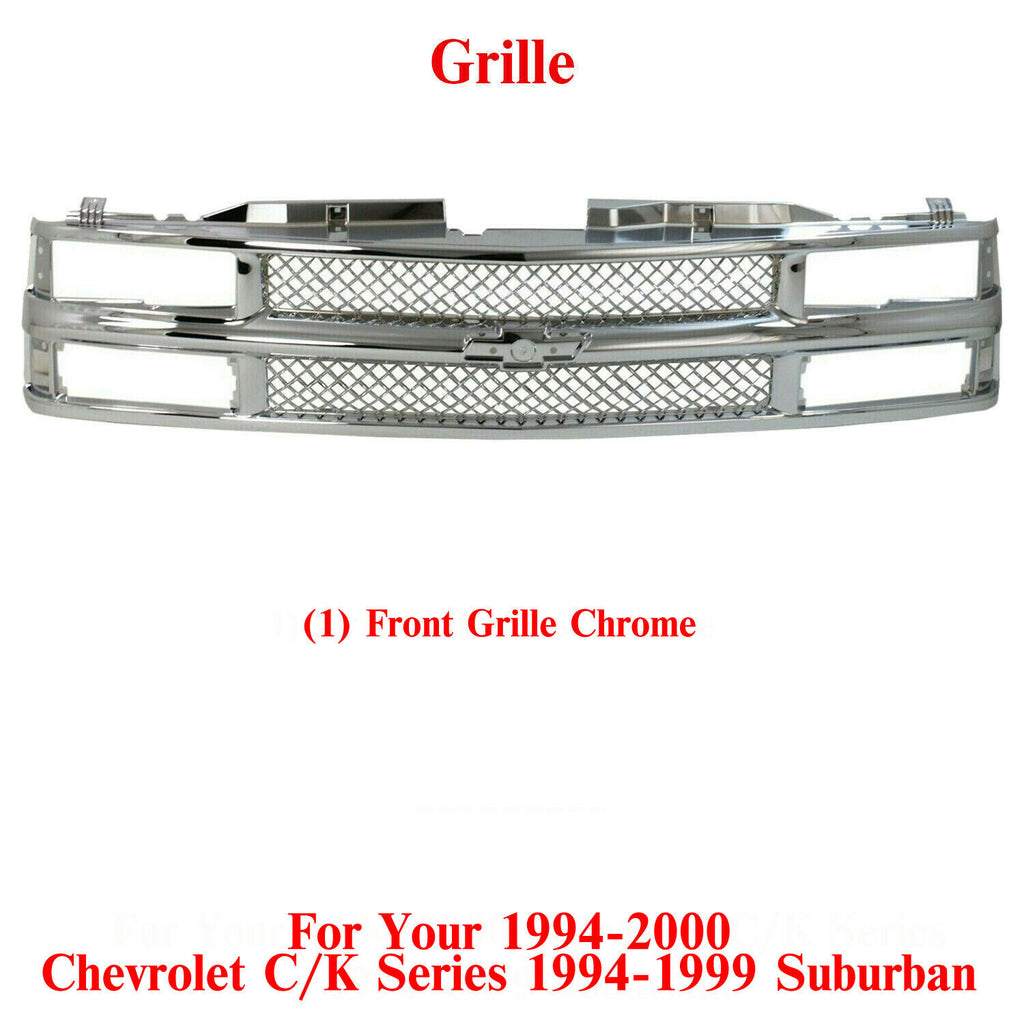 Front Grille Mesh Chrome For 1994-2000 Chevrolet C/K Series 1994-1999 Suburban