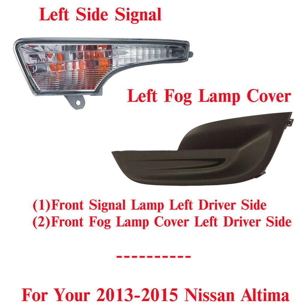 Front Left Side Signal + Fog Lamp Cover Textured For 2013-2015 Nissan Altima