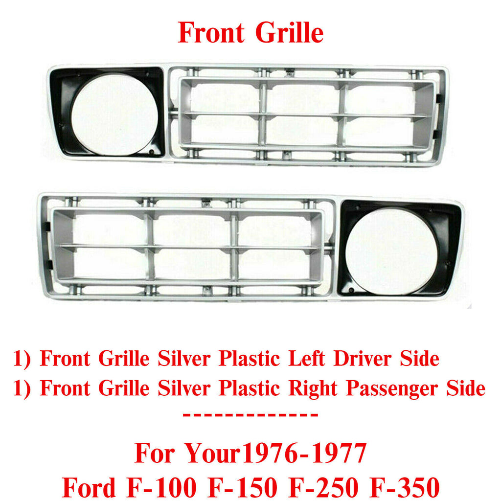 Front Grille Set of 2 Plastic For 1976-1977 Ford F-100 F-150 F-250 F-350 F-500