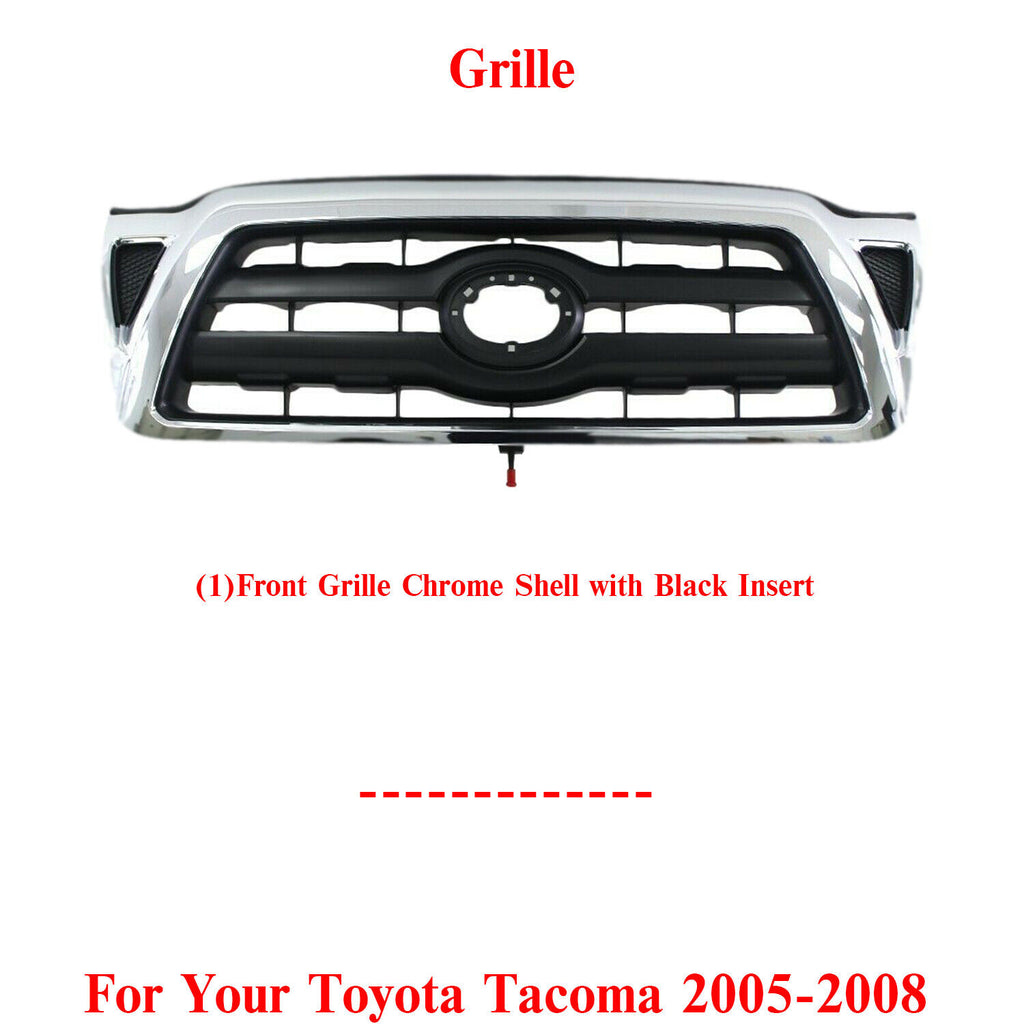 Front Grille Chrome Shell With Black Insert For 2005-2008 Toyota Tacoma