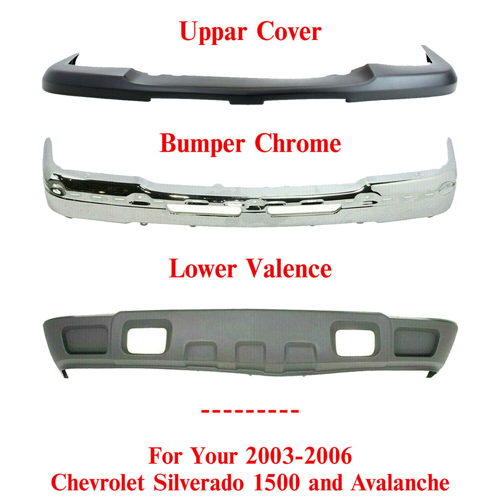 Front Bumper Chrome Steel Kit For 2003-2006 Avalanche & Chevrolet Silverado 1500