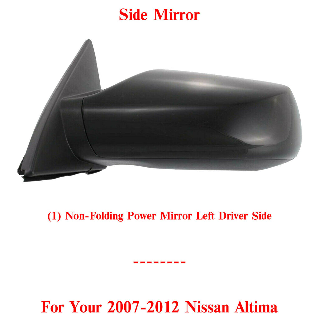 Power Mirror Left Driver Side Paintable For 2007-2012 Nissan Altima 4-Door Sedan