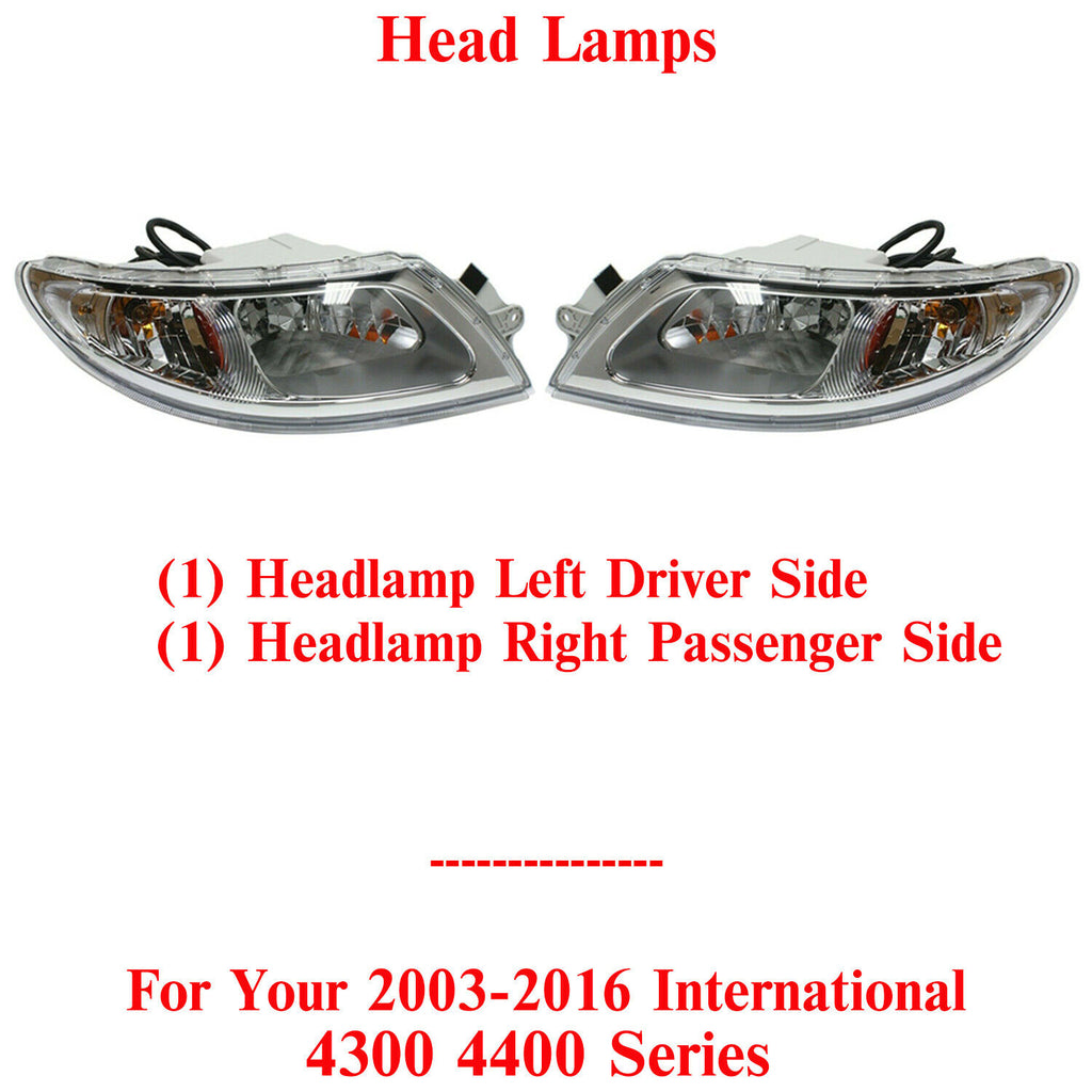 Front Headlamps Assembly LH & RH Side For 2003-16 International 4300 4400 Series