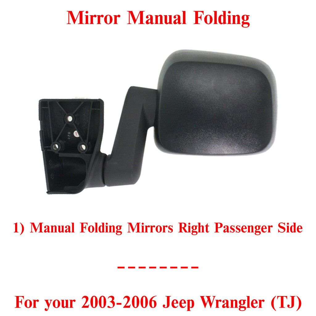 Manual Folding Mirror Right Passenger Side For 2003-2006 Jeep Wrangler (TJ)