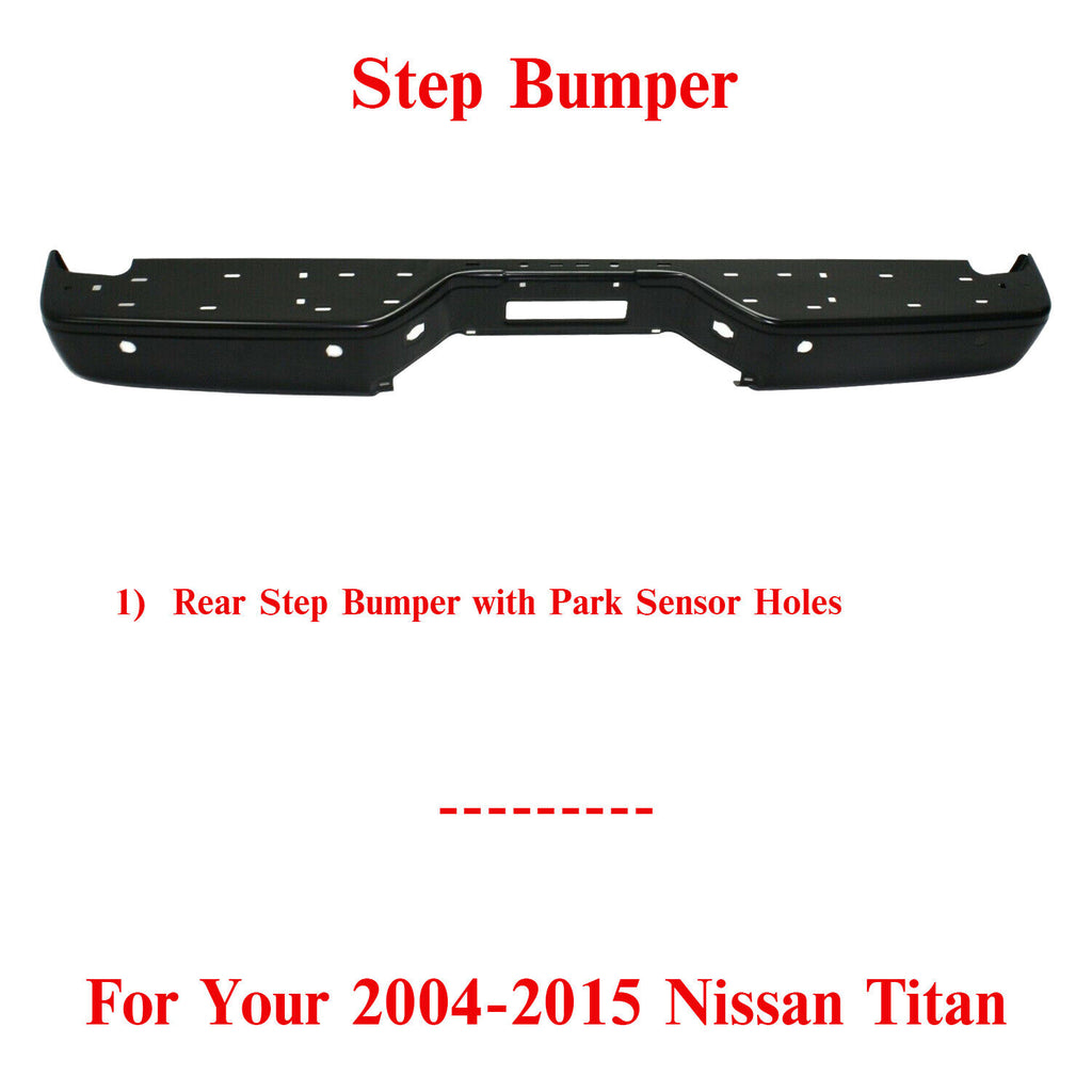 Rear Step Bumper with Park Sensor Holes Steel Primed For 2004-2015 Nissan Titan