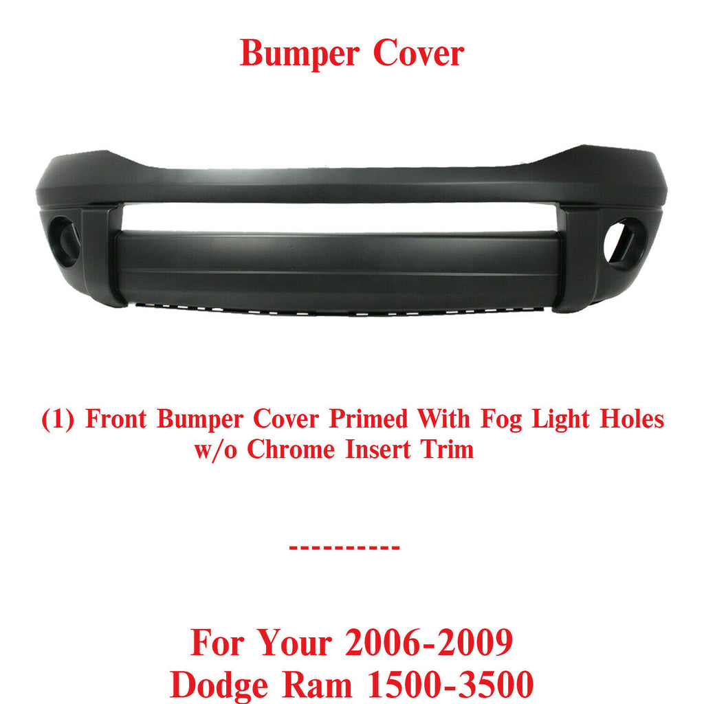 Front Bumper Cover Primed with Fog Light Hole Insert For 2006-2009 Dodge Ram 1500-3500