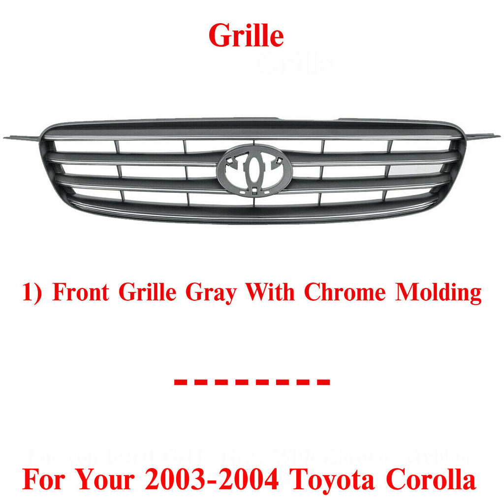 Grille Assembly Primed Shell & Insert For 2003-2004 Toyota Corolla