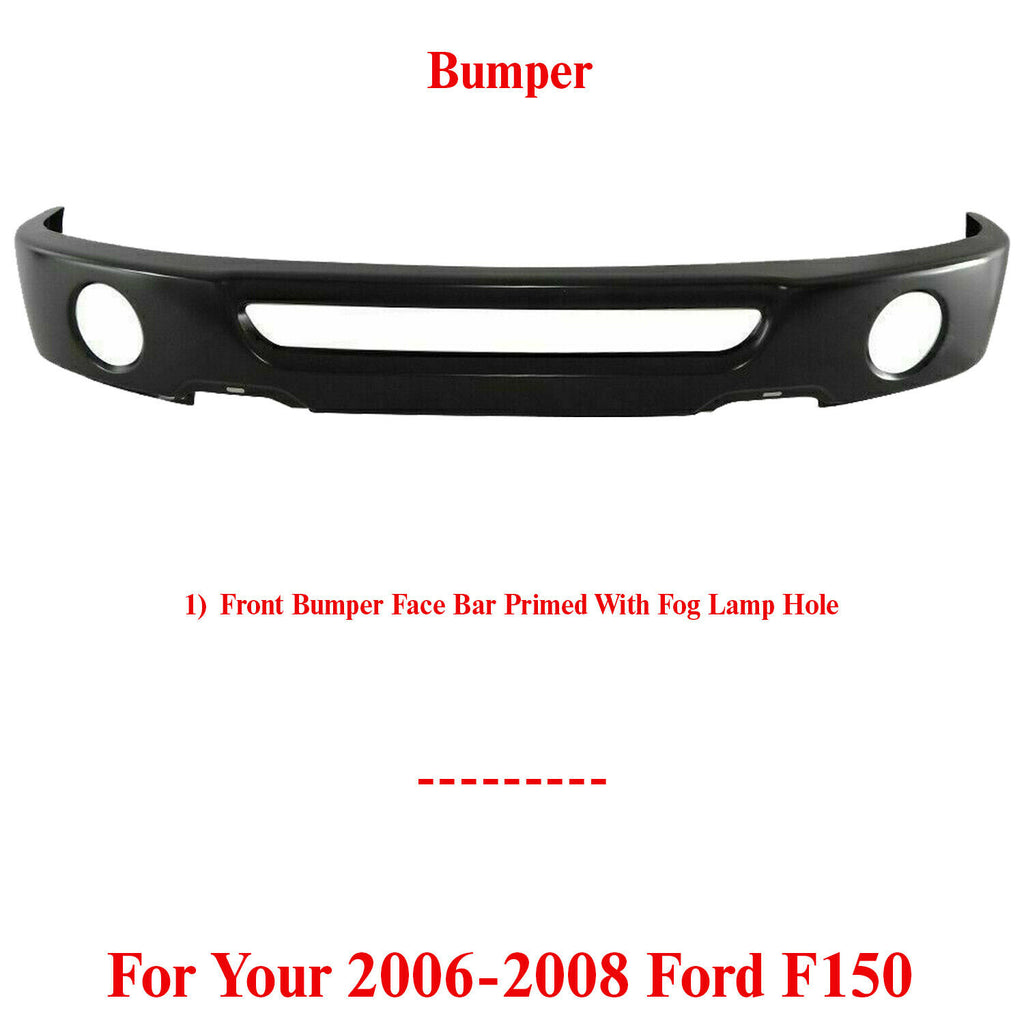 Front Bumper Face Bar Primed With Fog Lamp Hole Fit For 2006-2008 Ford F-150