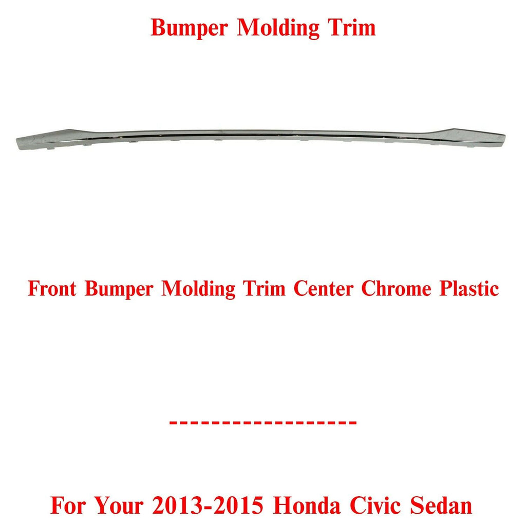 Front Bumper Molding Trim Center Chrome Plastic For 2013-2015 Honda Civic Sedan