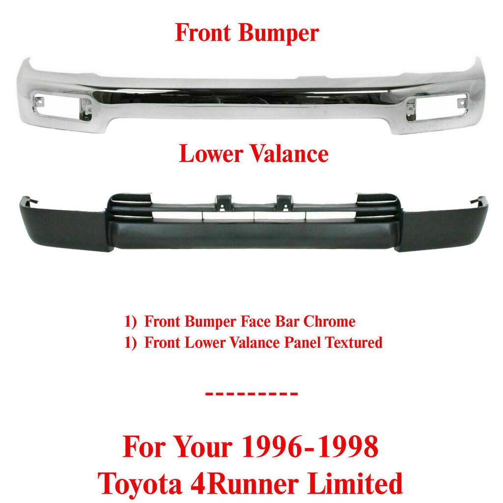 Front Bumper Chrome Steel + Valance Textured For 1996-98 Toyota 4Runner Limited