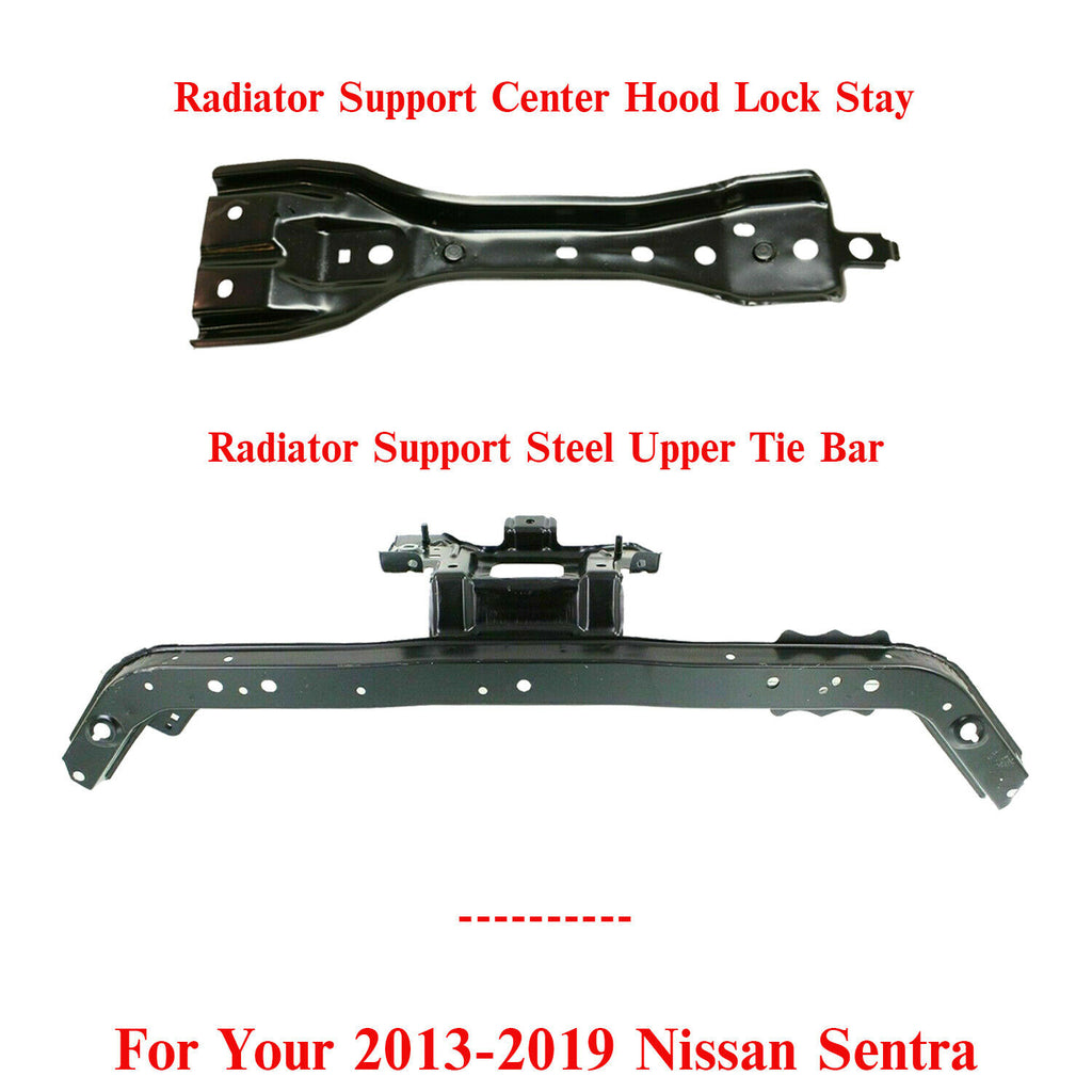 Front Radiator Support Upper Tie Bar & Center Hood Lock For 13-19 Nissan Sentra