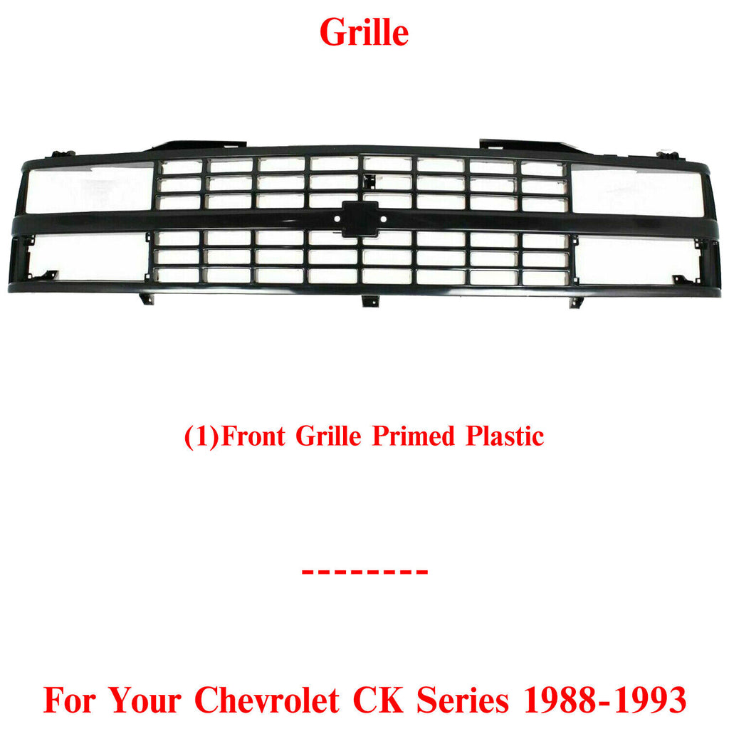 Front Grille Primed Shell & Insert Plastic For 1988-1993 Chevrolet C/K Series