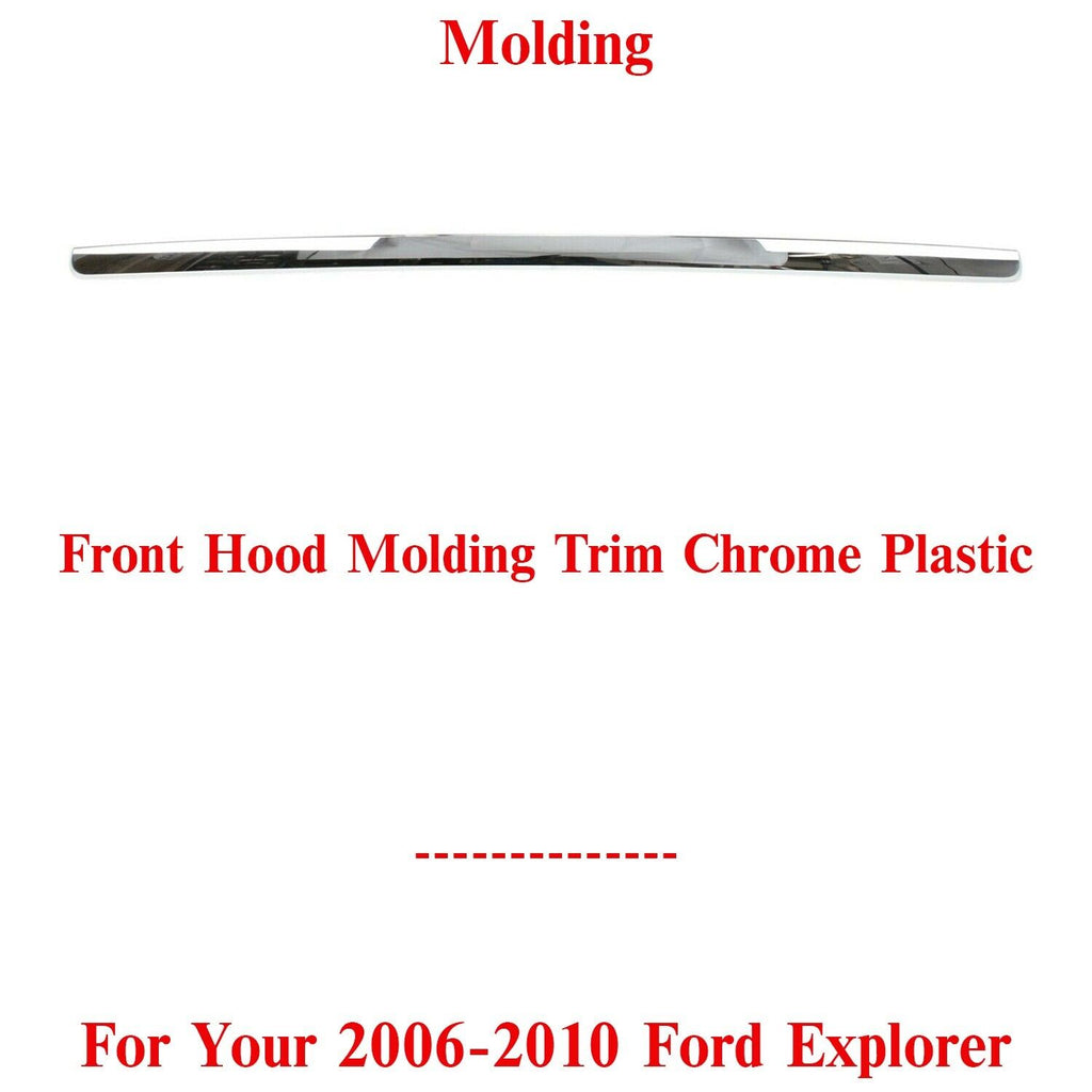 Front Hood Molding Trim Chrome Plastic For 2006-2010 Ford Explorer