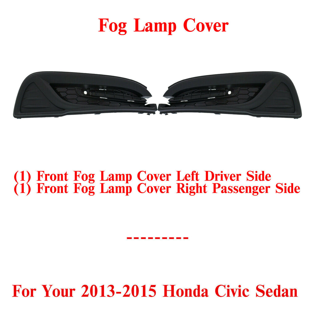 Front Bumper Fog Lamp Hole Covers Set W/o Fog Lamps for 13-15 Honda Civic Sedan