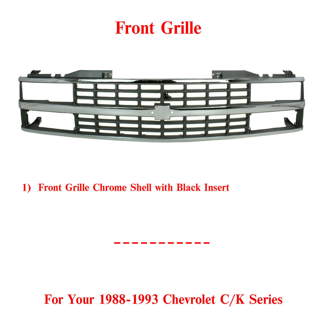 Grille Chrome Shell & Primed Insert For 1988-1993 Chevrolet C/K SERIES