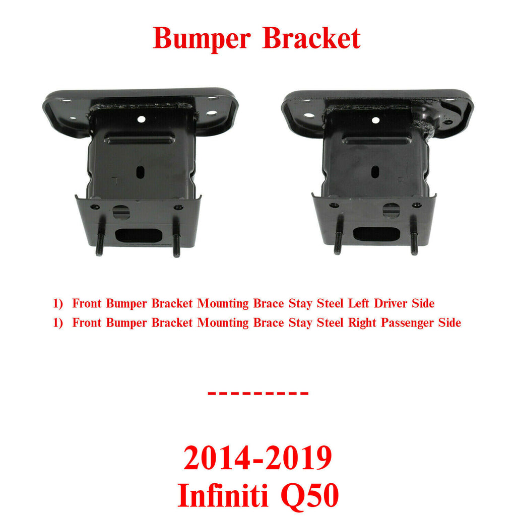 Front Bumper Stay Steel Mounting Bracket Set For 2014-2019 Infiniti Q50