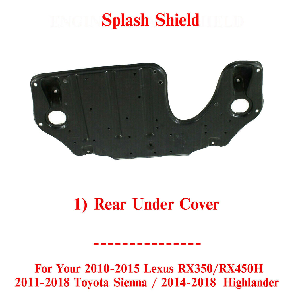 Rear Engine Splash Shield Under Cover For 10-19 RX350/RX450H /Sienna/ Highlander