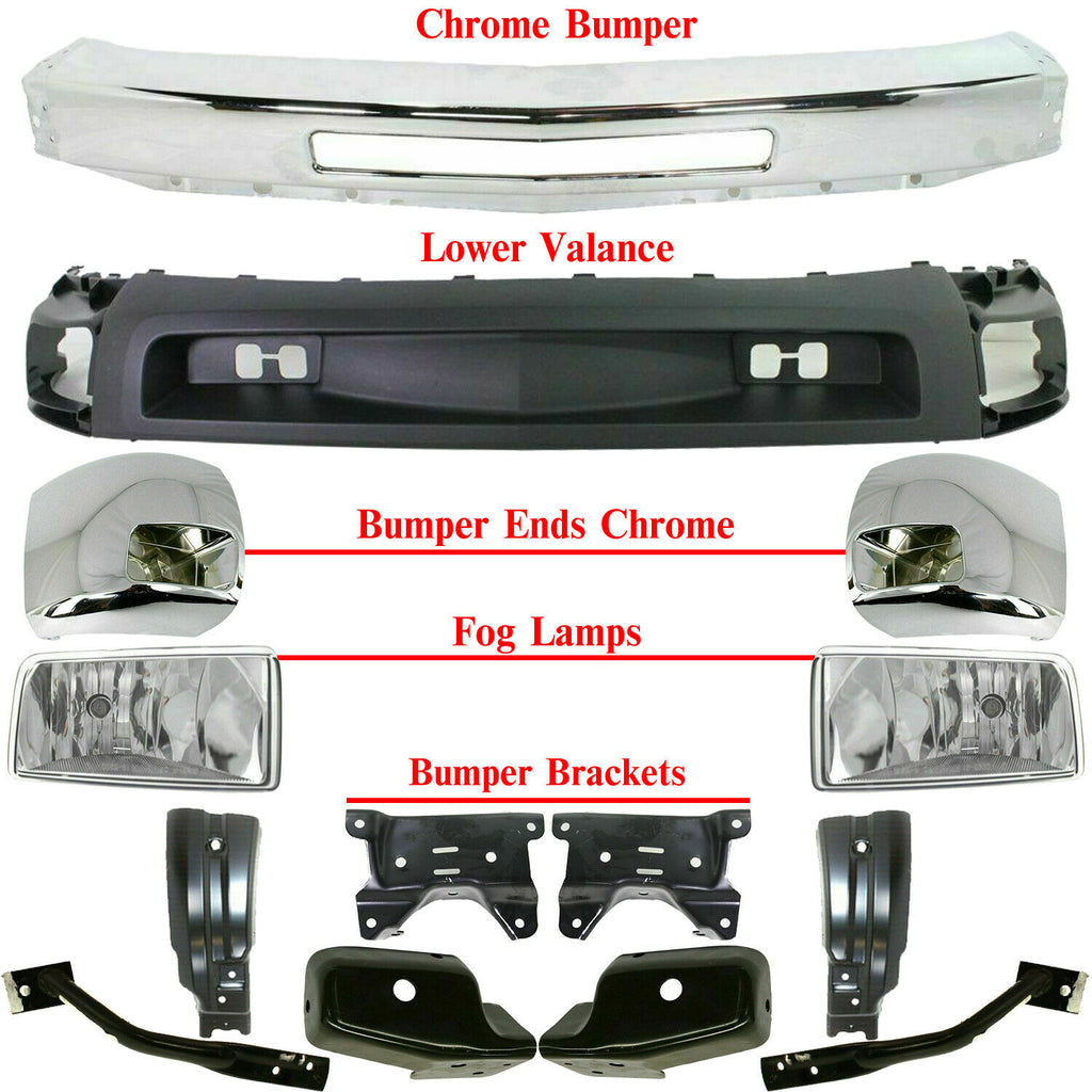 Front Bumper Chrome Kit With Brackets For 2007-2010 Silverado 2500HD 3500HD