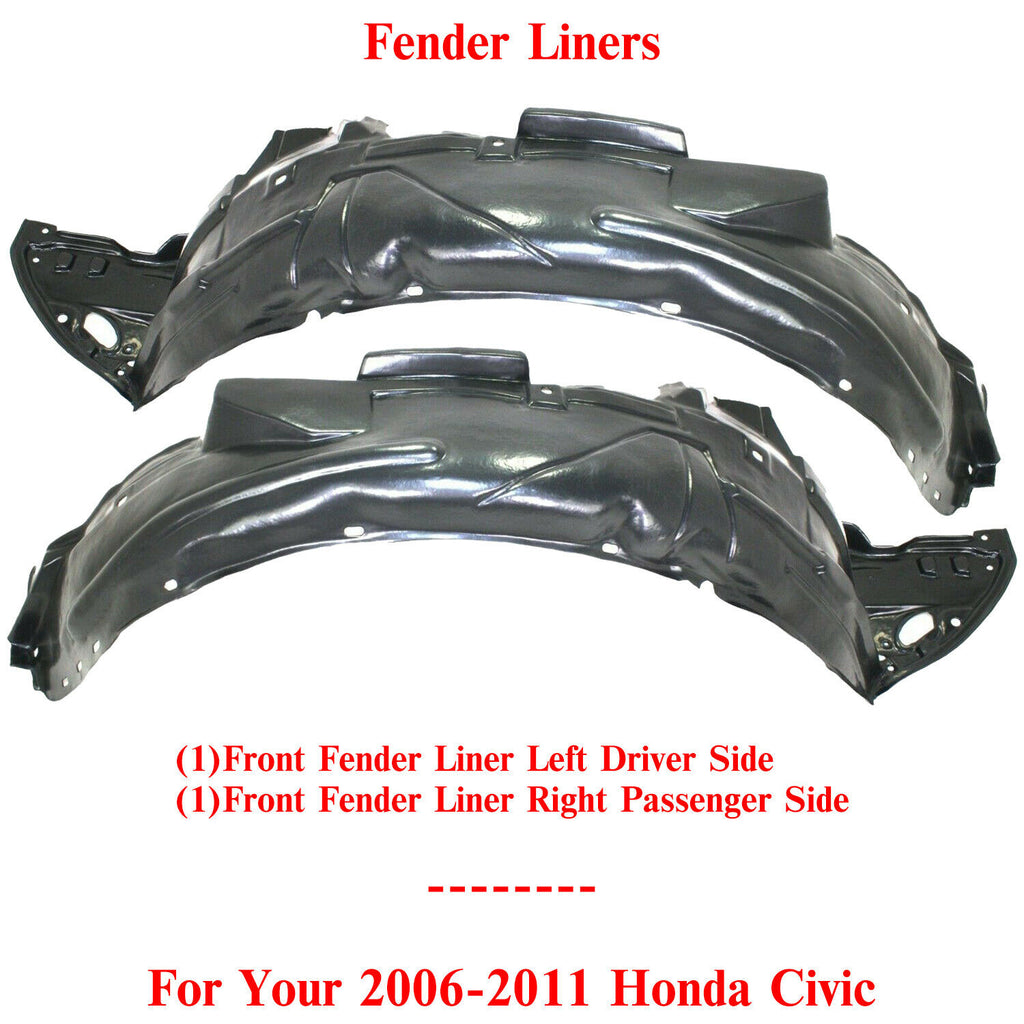 Front Fender Liner Left Driver & Right Passenger Side For 2006-2011 Honda Civic
