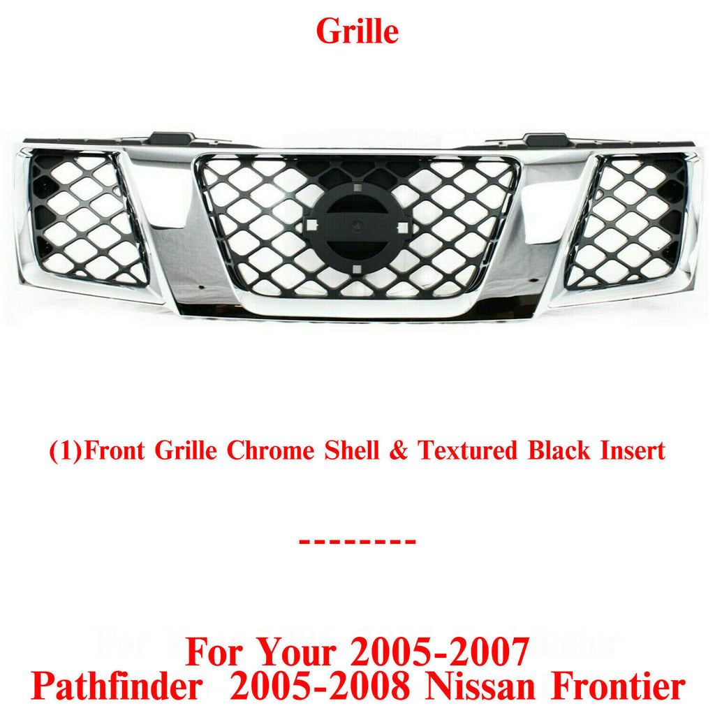 Front Grille Plastic Chrome For 2005-2008 Nissan Frontier / 2005-2007 Pathfinder