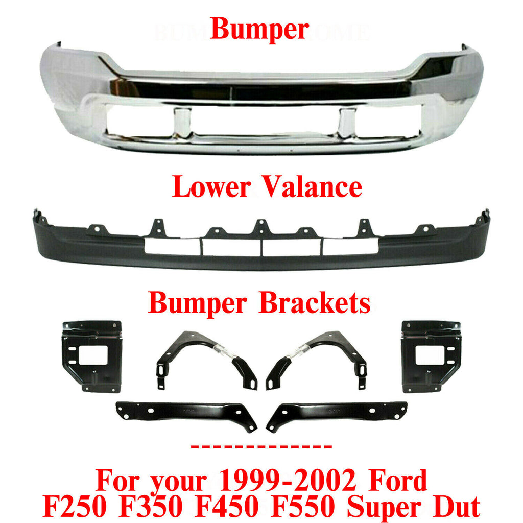 Front Bumper Chrome + Valance + Brackets For 1999-02 Ford F-250 F350 Super Duty