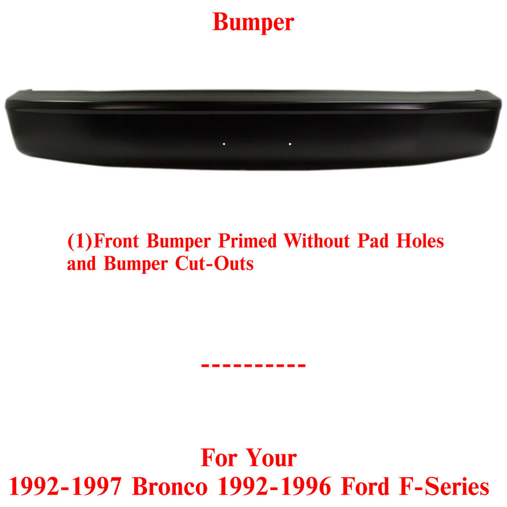 Front Bumper Primed Steel For 1992-1996 Ford Bronco 1992-1997 Ford F-Series