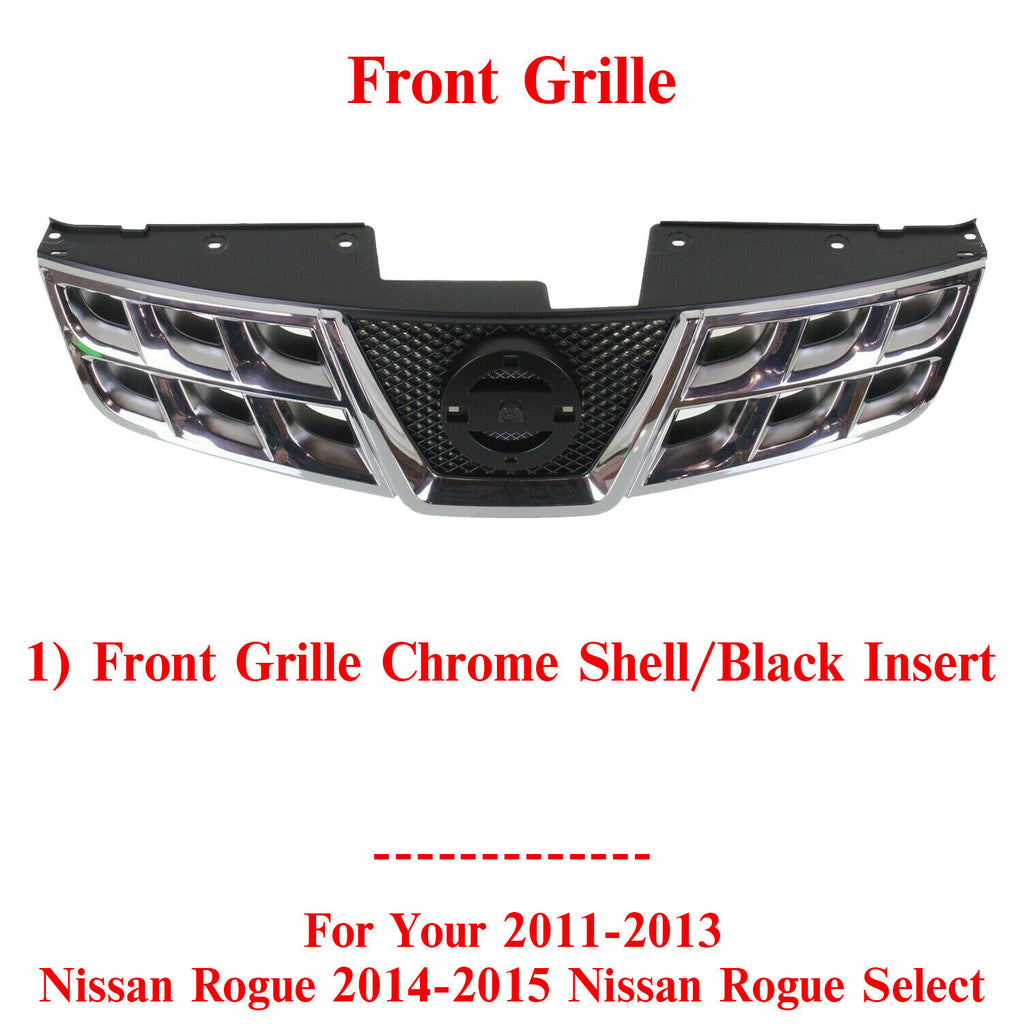 Front Grille Chrome Shell Primed Insert For 11-13 Nissan Rogue 14-15 Select