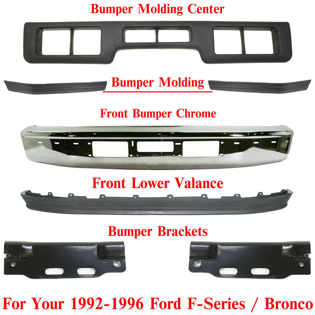 Front Bumper Chrome Face Bar + Valance Kit For 1992-1996 Ford F-Series / Bronco