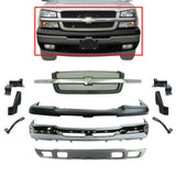 Front Bumper Kit Chrome Steel + Grille + Brackets For 2003-2006 Silverado 1500