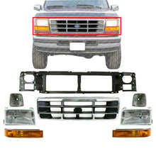 Load image into Gallery viewer, Front Header Panel + Grille + Head Lights Kit For 1992-1997 Ford F150 F250 F350