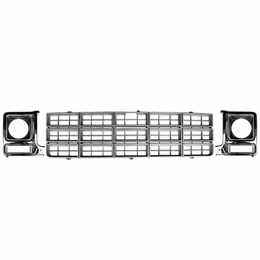 Grille silver and Headlamp Bezel Chrome For 79-80 Chevy GMC C/K Series C10 C20