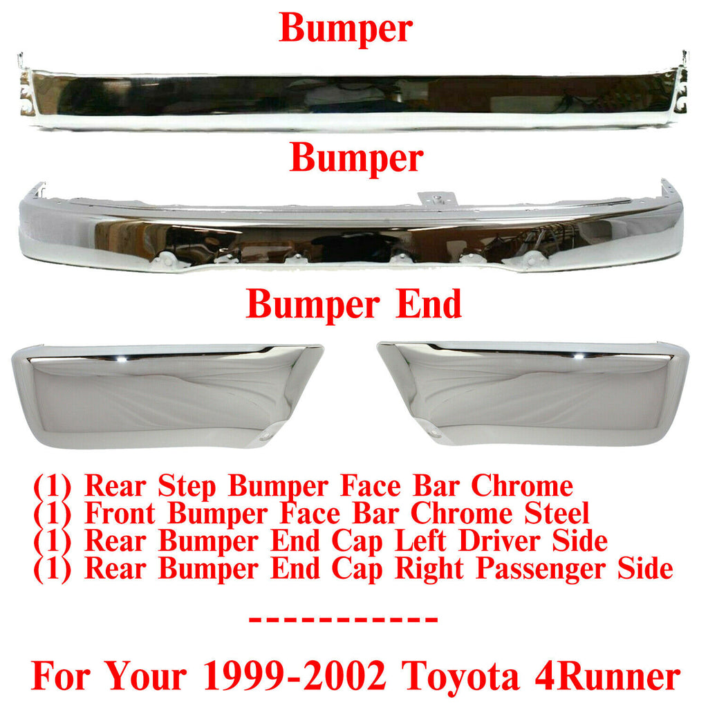 Front & Rear Bumper With End Caps Chrome Steel For 1999-2002 Toyota 4Runner