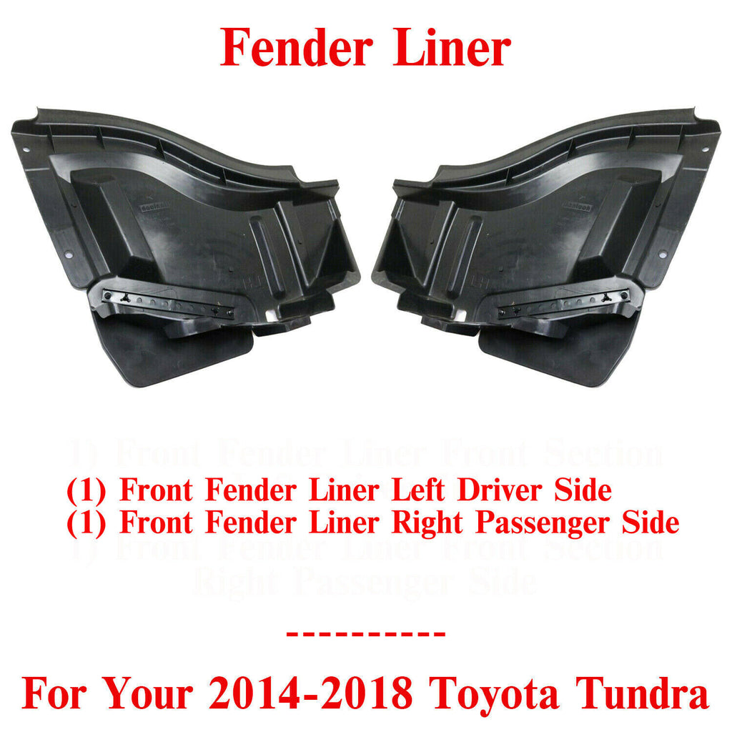 Front Fender Liner Front Section Left & Right Side For 2014-2018 Toyota Tundra