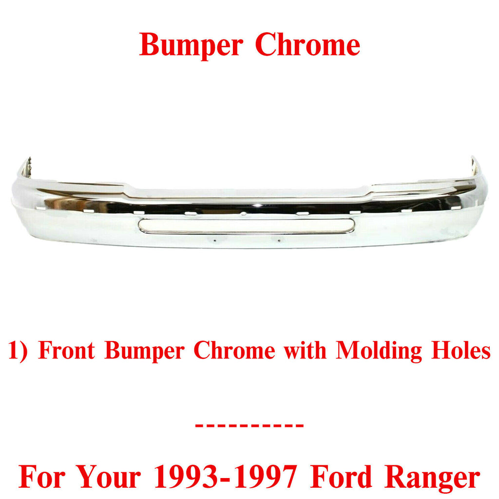 Front Bumper Chrome with Molding Holes For 1993-1997 Ford Ranger