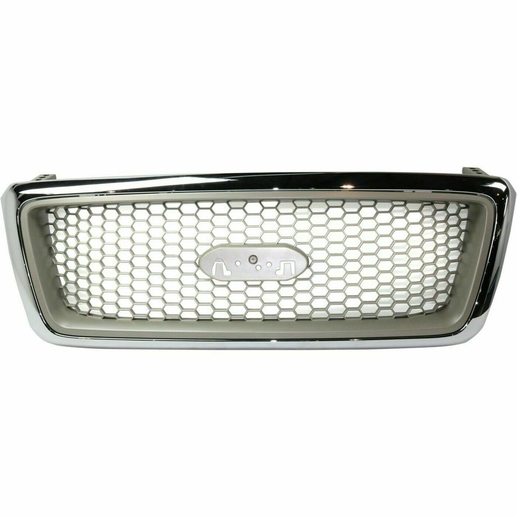 Front Grille Chrome Shell With Beige Insert Plastic For 2004-2008 Ford F-150