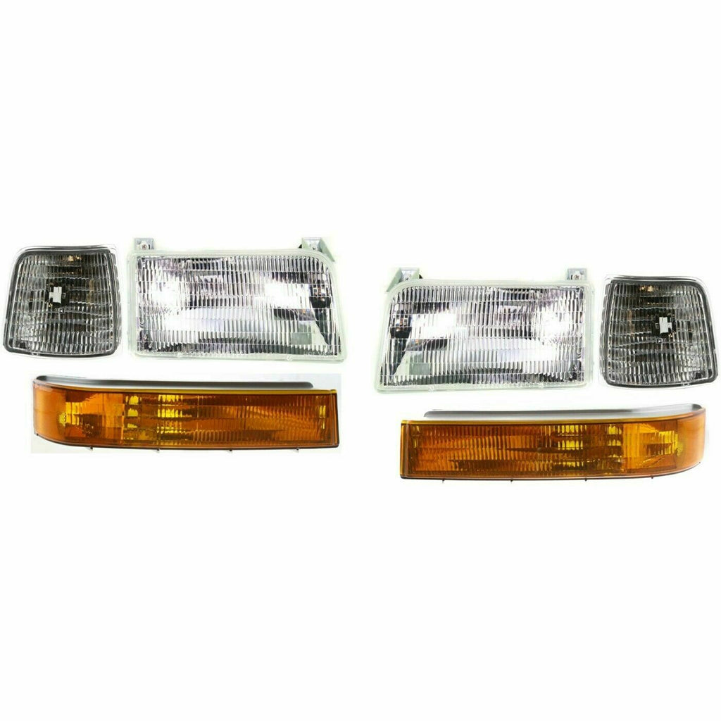 Front Headlights Pair Fits For 92-96 Ford F150/92-97 F250/92-1996 Bronco 6-Piece