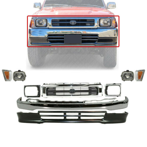 Front Bumper + Grille Chrome + Valance + Lamps For 1992-1995 Toyota Pickup 4WD