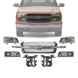 Grille + Headlight Kit + Brackets Set For 2003-06 Chevrolet Silverado 1500/ 2500