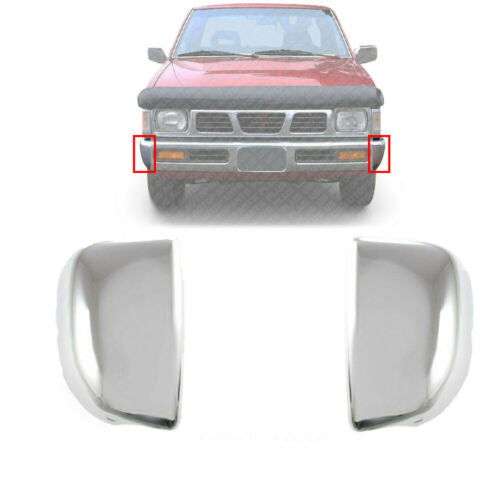 Front Bumper End Caps LH+RH Chrome Steel For 1995-1996 Nissan Pickup