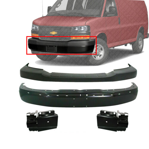 Front Bumper Primed + Upper Cover + Brackets For 03-20 Express/ Savana 2500 3500